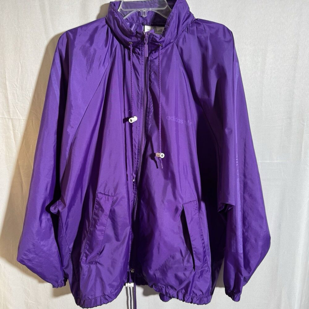 Adidas Women’s Purple Windbreaker Jacket Large Hooded Full Zip Lightweight